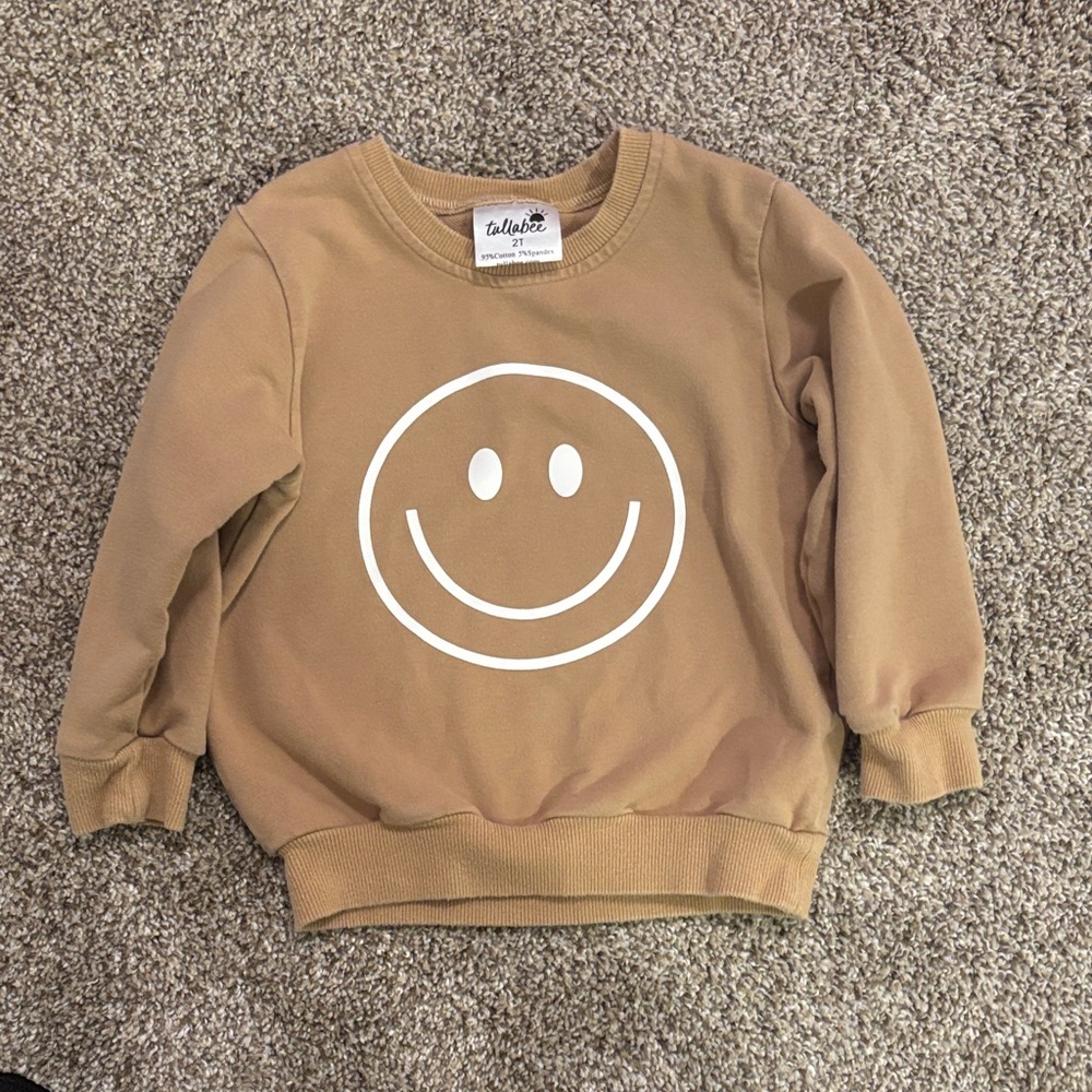 Tan Smiley Face Kids Sweater